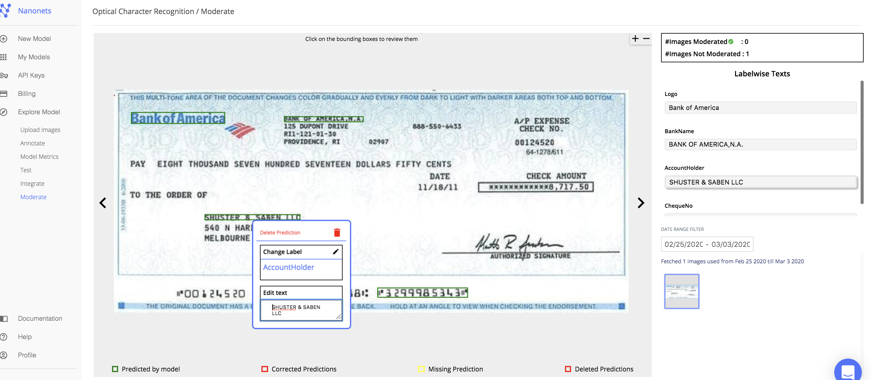 Moderate predictions right on the Nanonets platform